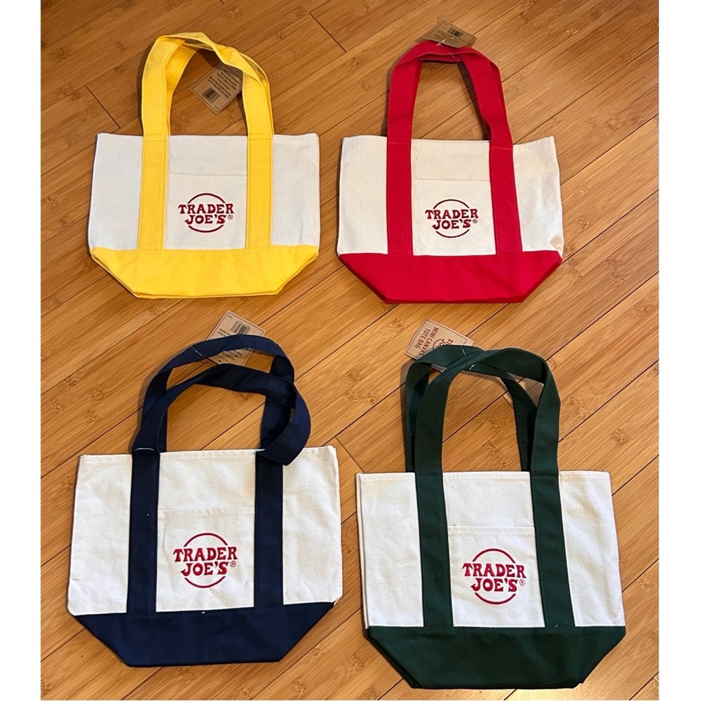 Trader Joe’s Mini Canvas Tote Bag Set Of 4 - Brand New Red, Yellow, Blue… - Picture 4 of 4